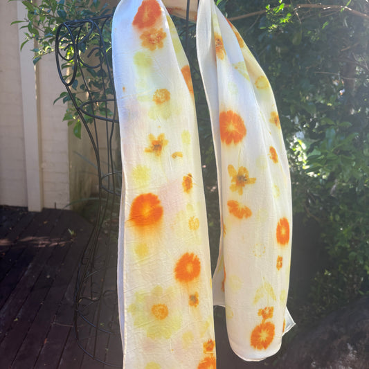 Silk Satin scarf with Coreopsis print