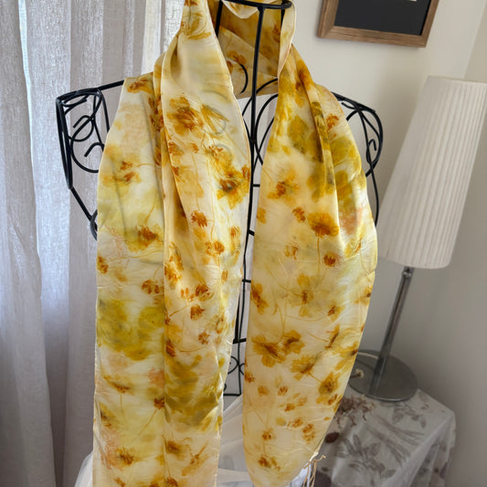Silk Satin scarf with Coreopsis print